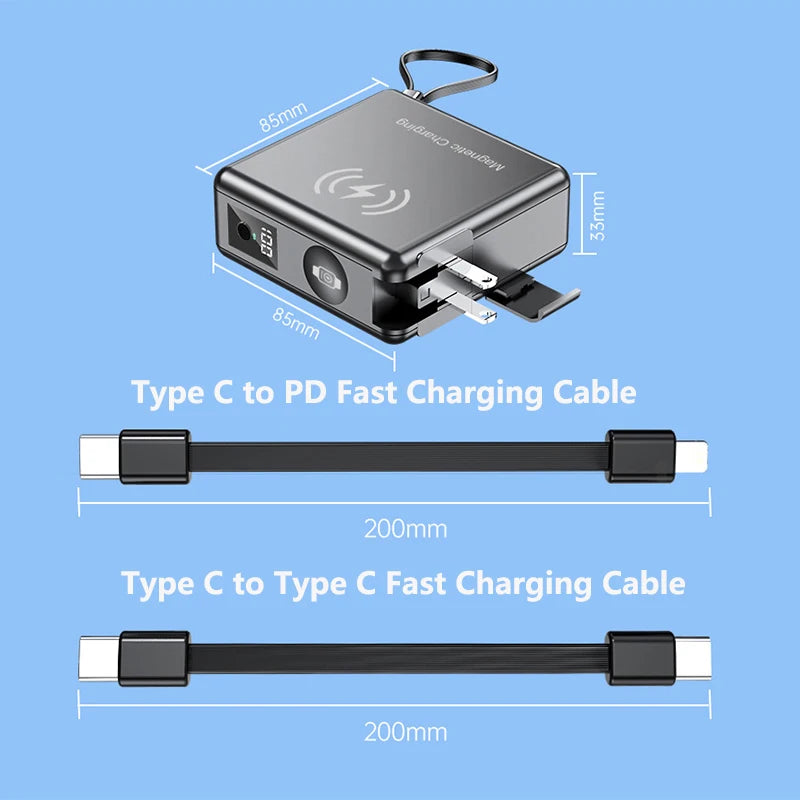 15000mAh Magsafe Power Bank with AC Plug Wall Charger Magnetic Wireless PD45W Fast Charger for iPhone 16 iWatch Laptop Powerbank