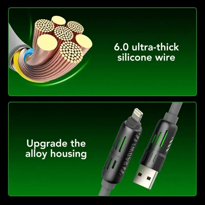 MFISH 4-in-1 Multi-Function USB Charging Cable Max 240W Fast Charging Type C Lightning Compatible with iPhone 15/16 iPad