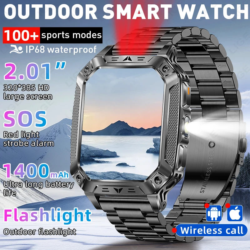 LIGE New Military 1400mAh Long Battery Llife Battery Smart Watch IP68 Waterproof Tactical Sports SOS & Flashlight Men Smartwatch