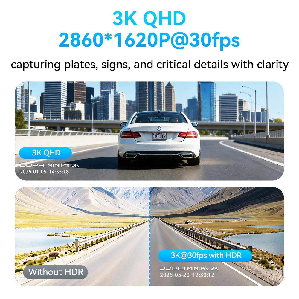 New DDPAI MINI Pro 3K HDR Dash Cam 1620P Car DVR WiFi Night Vision WDR Voice Control 24H Parking Monitor 143°FOV