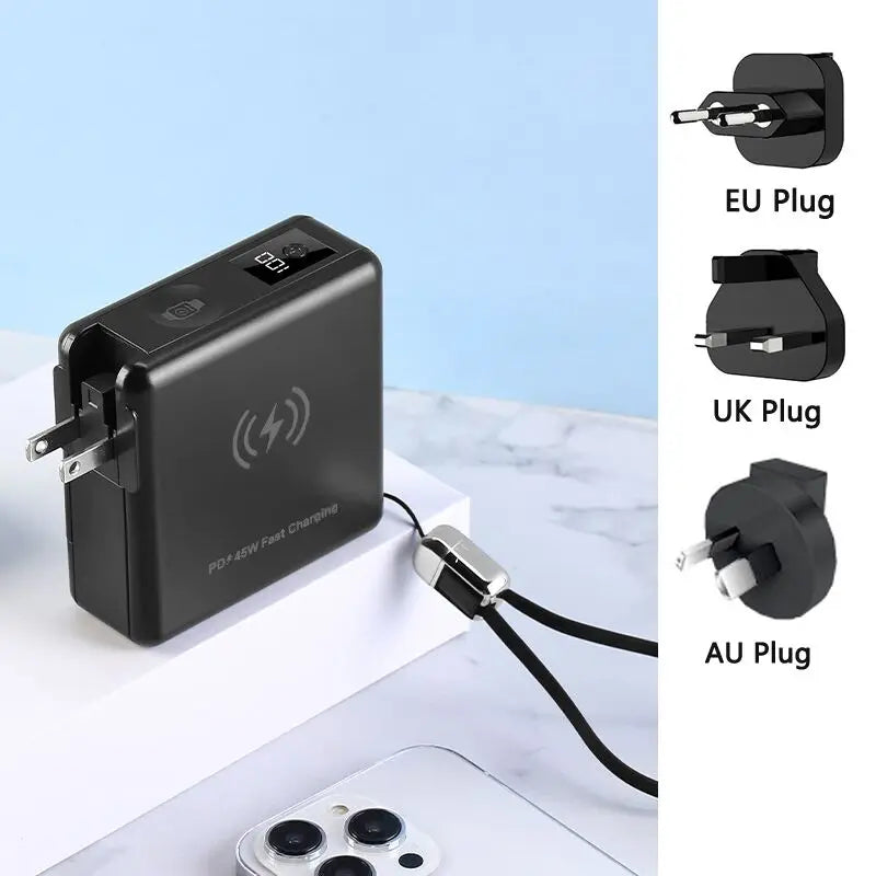 15000mAh Magsafe Power Bank with AC Plug Wall Charger Magnetic Wireless PD45W Fast Charger for iPhone 16 iWatch Laptop Powerbank