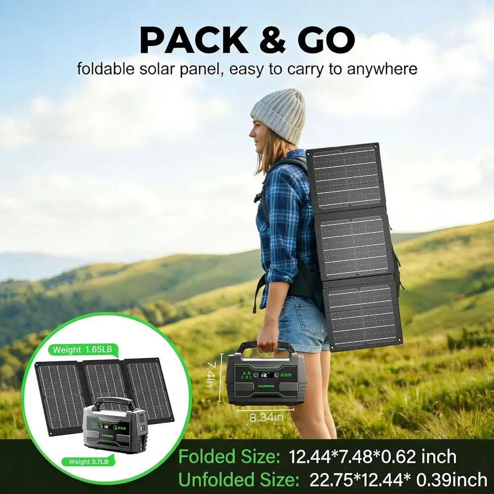 155Wh Portable Power Station with 30W Solar Panel, 2x 100W AC Outlets, QC3.0 USB, UL Certified for Outdoor and Emergency Power