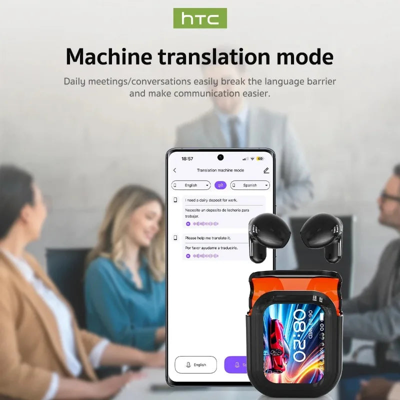 Translator HTC NE20 New Bluetooth 6.0 Wireless Headphones Translation Earphones IPX4 Waterproof Rating Long Battery Life