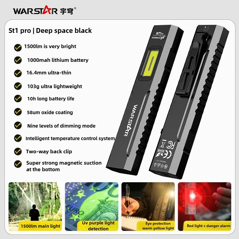 ST1 Workshop Professional Aluminum SFT25 LED 1500lm Magnetic Remote C-Type Rechargeable Pocket Side Work Light COB UV 2-10 hours