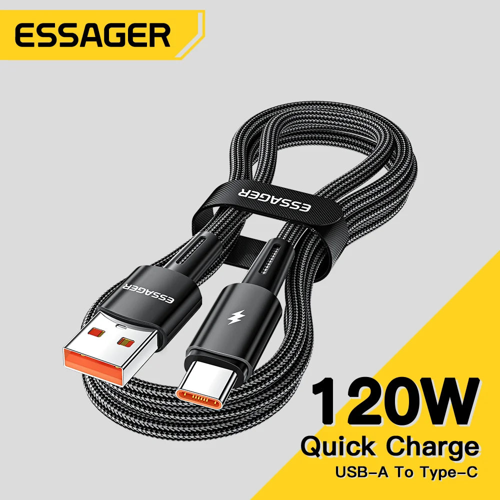 2m Long Essager 120W USB A to Type C Cable Super Fast Charge 6A For Xiaomi 12Pro Redmi K50 Note 11Pro for iPhone 16 pro max 15