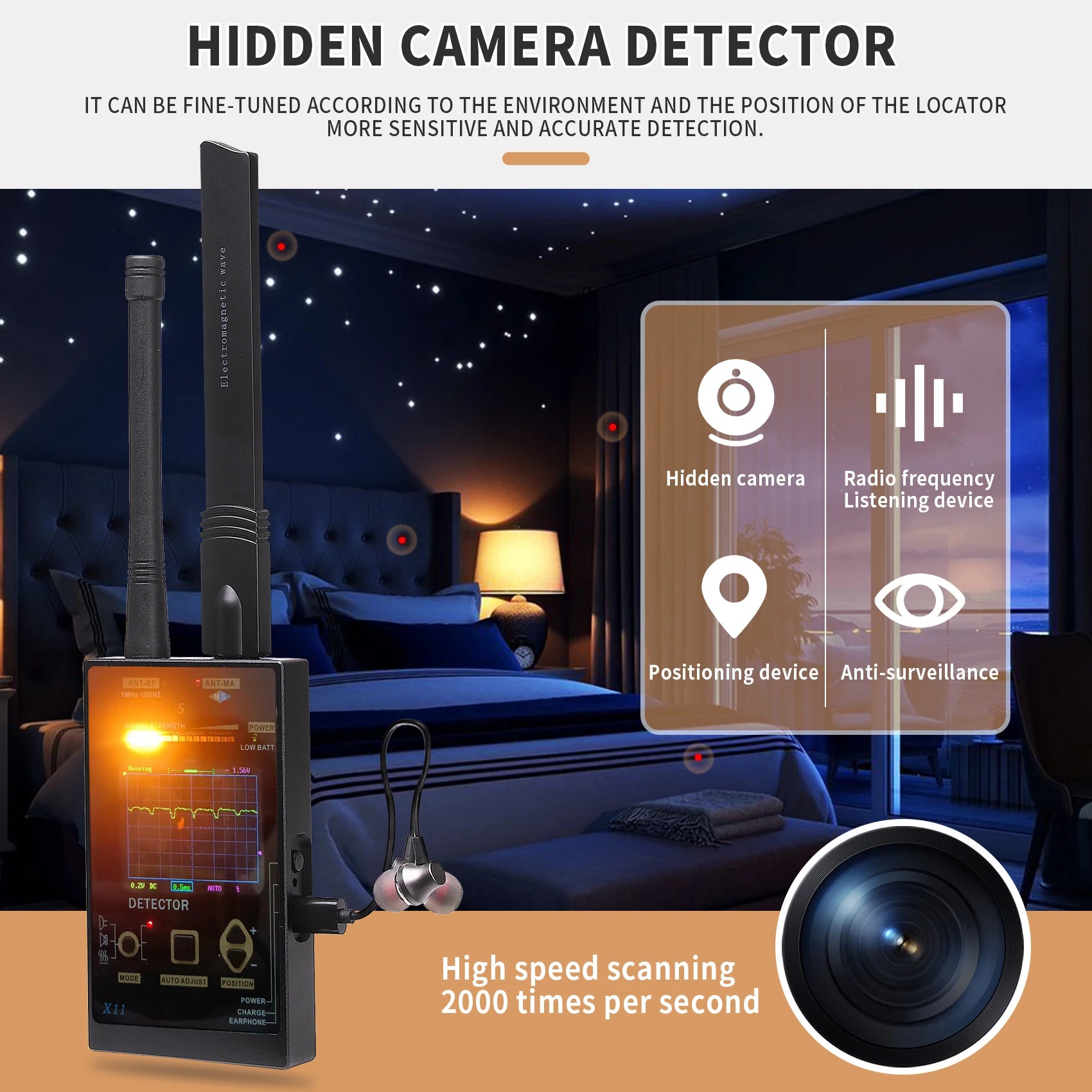 Signal detector hotel anti-sneak shooting detection camera detector car gps detector anti-eavesdropping anti-tracking alarm