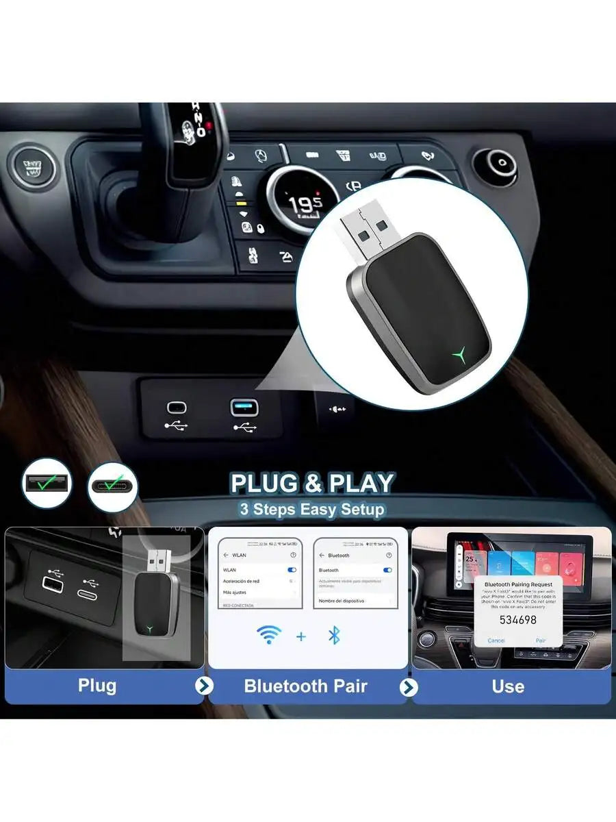 Compact Wireless CarPlay & Android Auto Converter: Wired To Wireless Adapter For iOS 10+ And Android 11+ With Stable Link