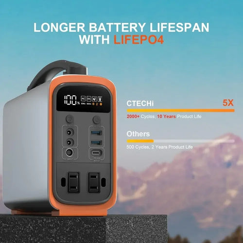 320Wh Lifepo4 Portable Power Station, solar Generators 200W Emergency Power Supply for Camping, Travel, CPAPand Emergency