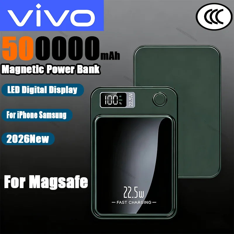 VIVO 500000mAh Magnetic Wireless Power Bank PD22.5w  Super Fast Charging Powerbank for Magsafe For Iphone Samsung 2026 New