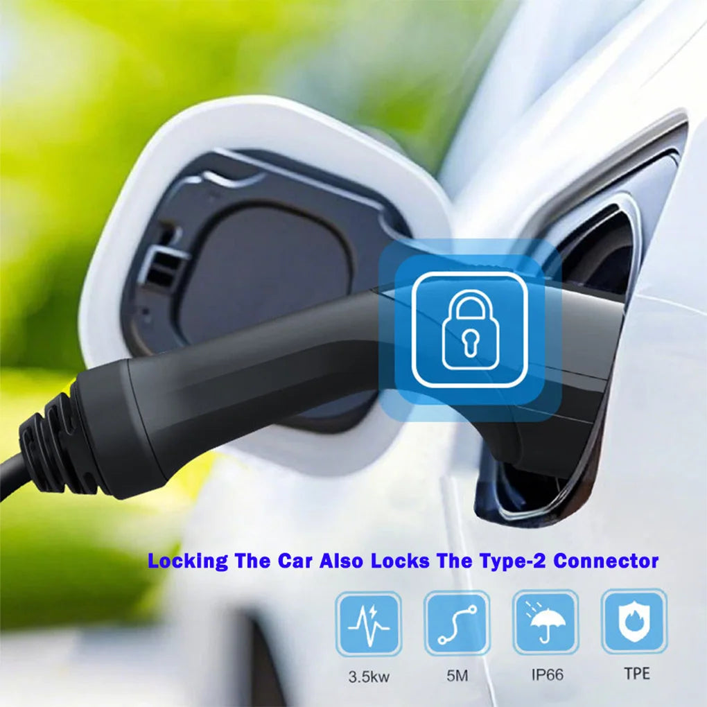 13A 3KW Portable Type 2 IEC62196-2 EV Charger Electric Car Charger EVSE Charging Cable Wallbox UK Plug