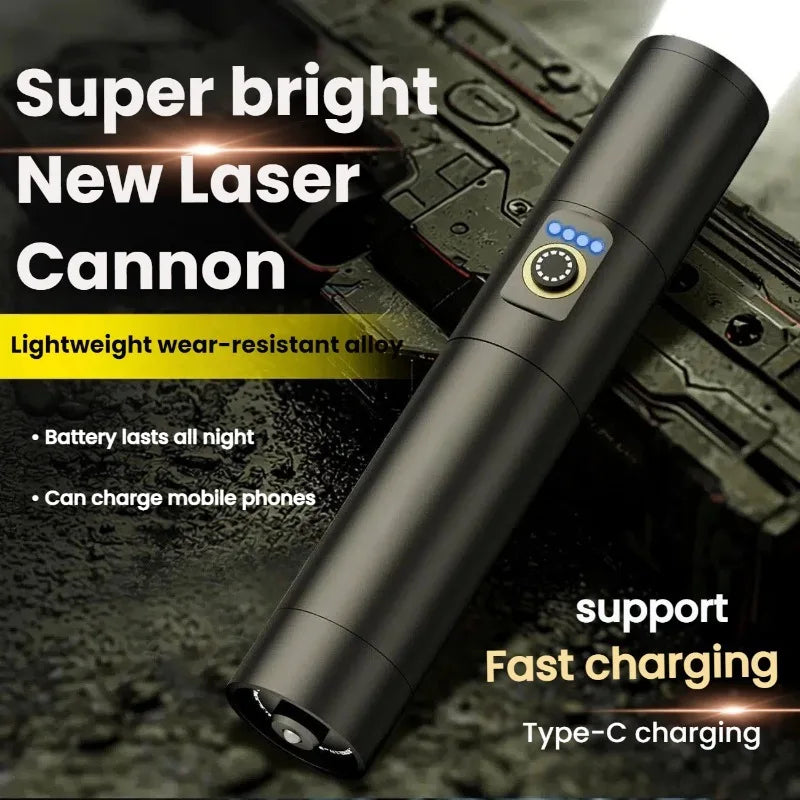 Strong Light LED Flashlight Type-C Charging Telescopic Zoom Waterproof Aluminum Alloy Portable Torch Outdoor Hiking Night Ride