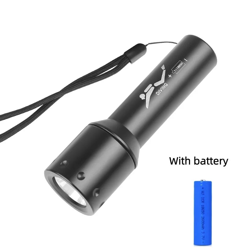 New T6 LED Diving Torch Long-Range Underwater Work Photography Lighting Aluminum Rotating Switch Diving Lamp