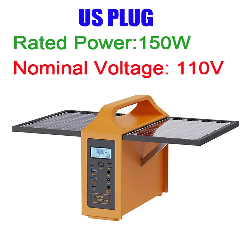 150W Portable Solar Power Station with LED Light & Solar Panel 220V 110V Power Supply Solar Generator Outdoor Backup Power