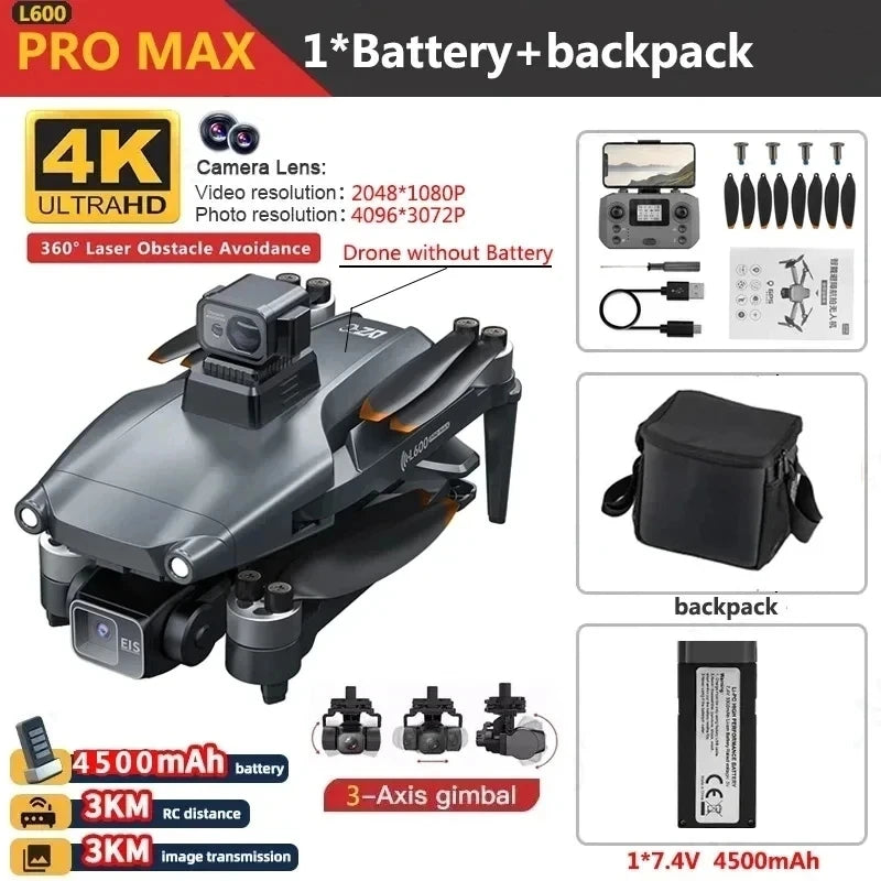 2026 4K Professional HD Dual Camera New L600 PRO MAX GPS Drone 5KM 3-Axis Gimbal 360 Obstacle Avoidance Brushless Quadcopter Toy