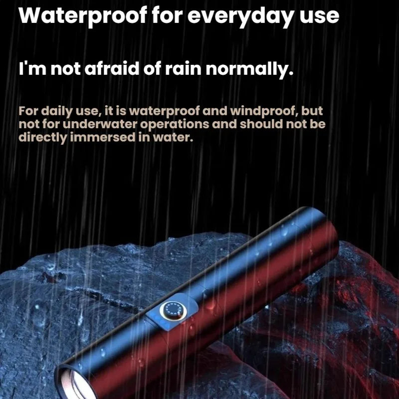Strong Light LED Flashlight Type-C Charging Telescopic Zoom Waterproof Aluminum Alloy Portable Torch Outdoor Hiking Night Ride