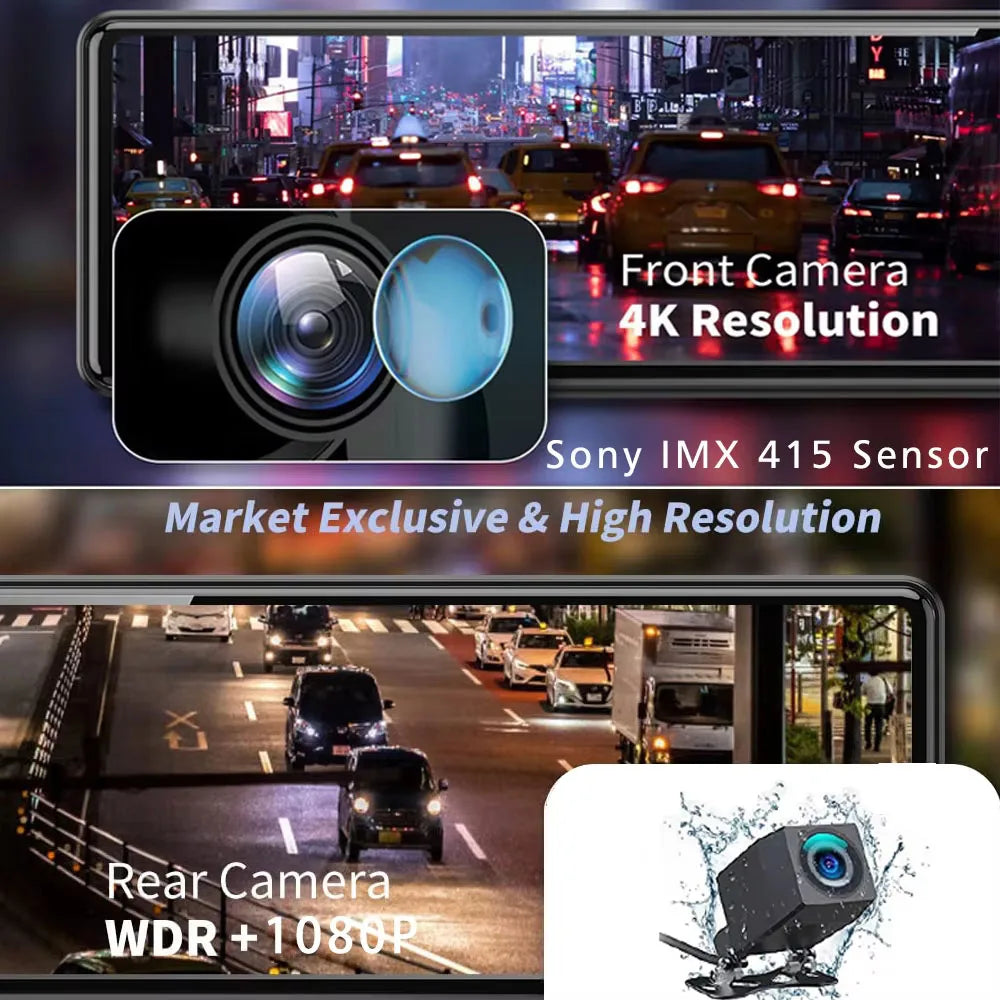11.26" 4K 2160P Dash Cam Carplay Android Auto Car DVR Dual Lens Wifi GPS BT FM Video Drive Recorder Stream Mirror Dashcam Camera