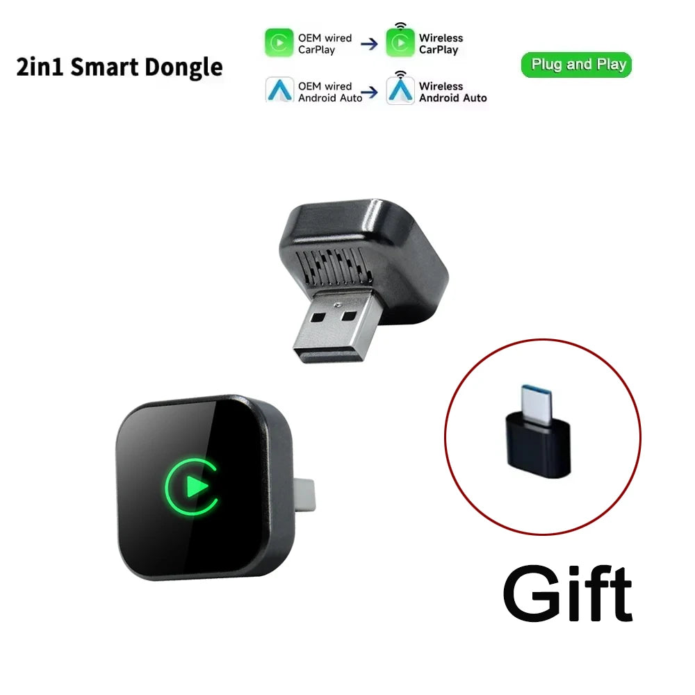 Skilldrive 2026 Mini 2 in 1 CarPlay Wireless Android Auto Adapter AI Smart Box Intelligent System USB for Wired CarPlay Car