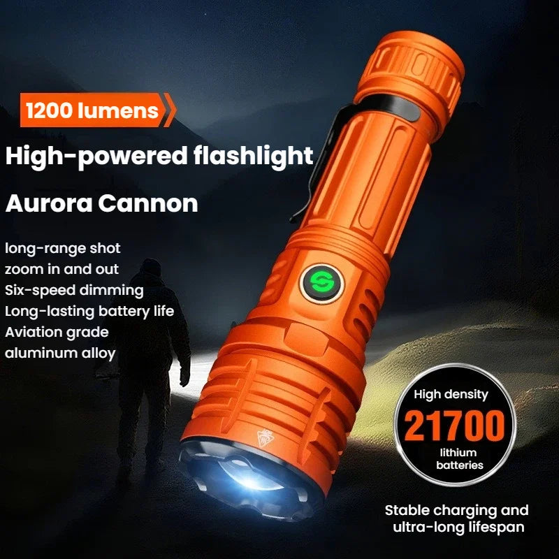 Strong Light LED Flashlight Zoomable TYPE-C Rechargeable Outdoor High Power Lighting Camping Lantern Aluminum Alloy Torch