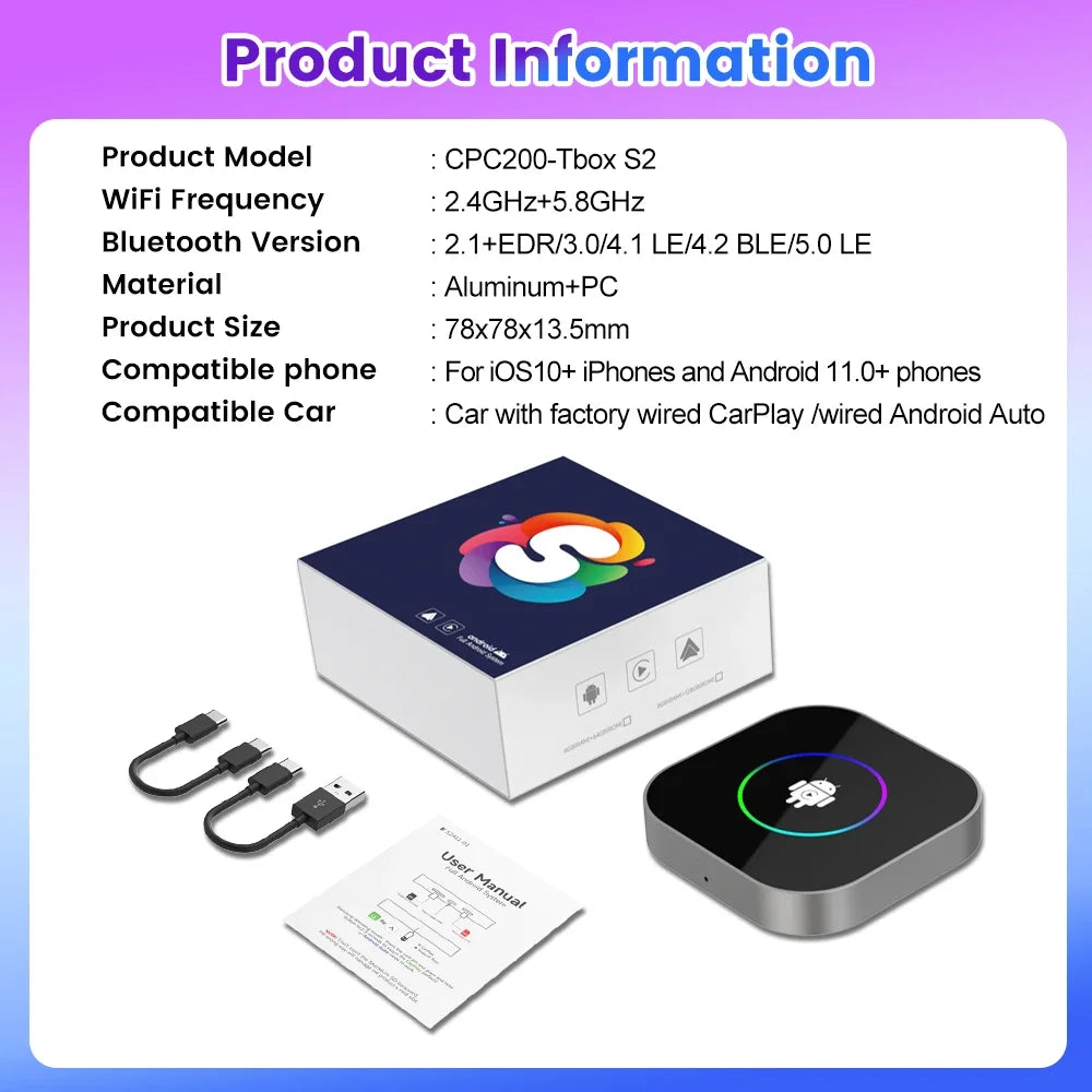 Carlinkit Tbox S2 Import Chip Video Carplay Adapter 4G 64Gb Wireless Ai Box Android 13 Auto Carplay 3 In1 Car Play for Youtube