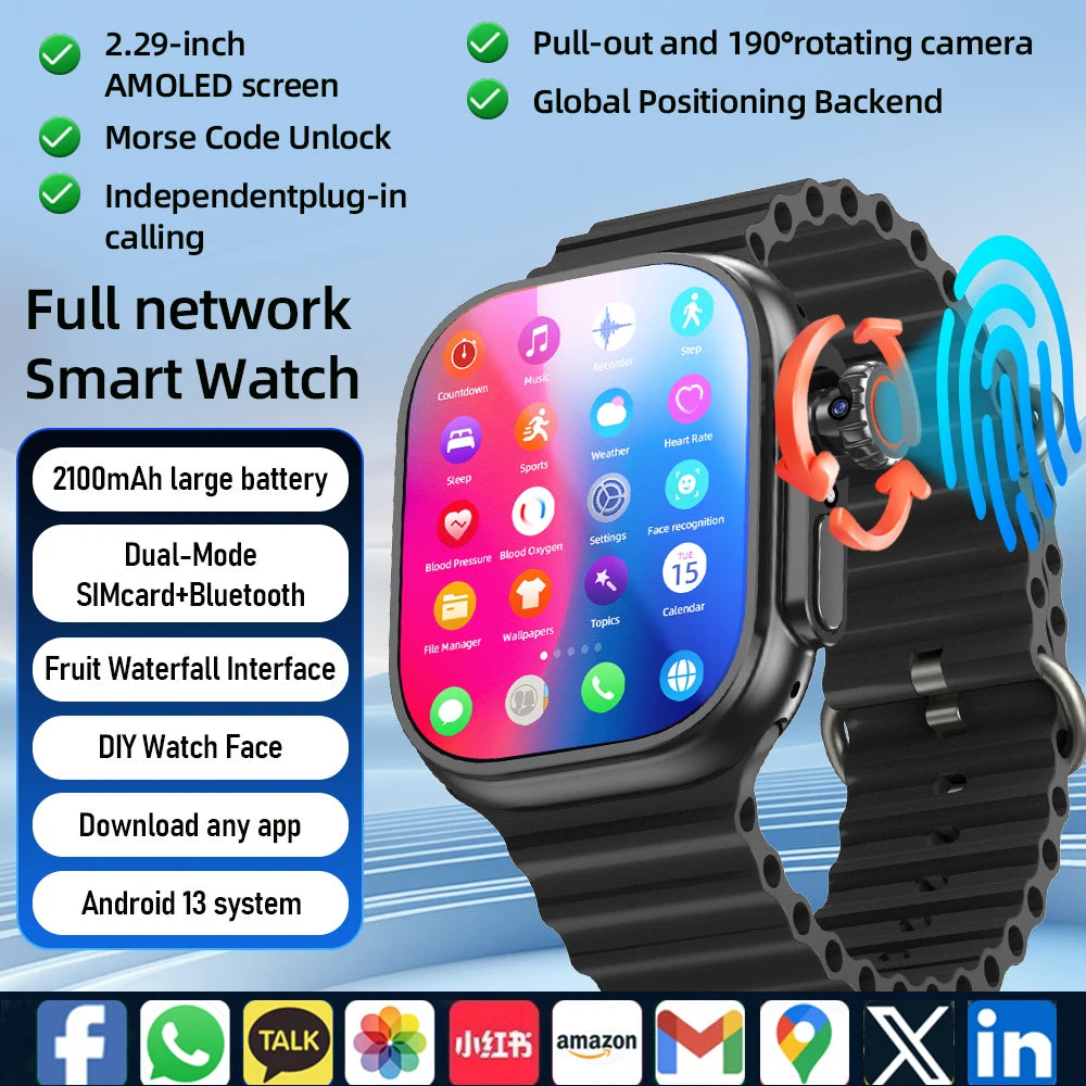 DW200 Smartwatch Men WIFI Touch ID NFC Infrared Smartwatch With Rotary Camera Fingerprint Unlock Touch Sim Card Slot Video Call