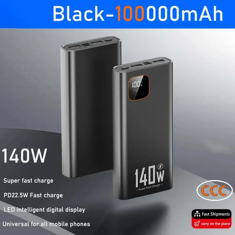140W 200000mAh High Capacity Power Bank Super Fast Charging Powerbank Portable Battery Charger for iPhone Samsung Xiaomi Huawei