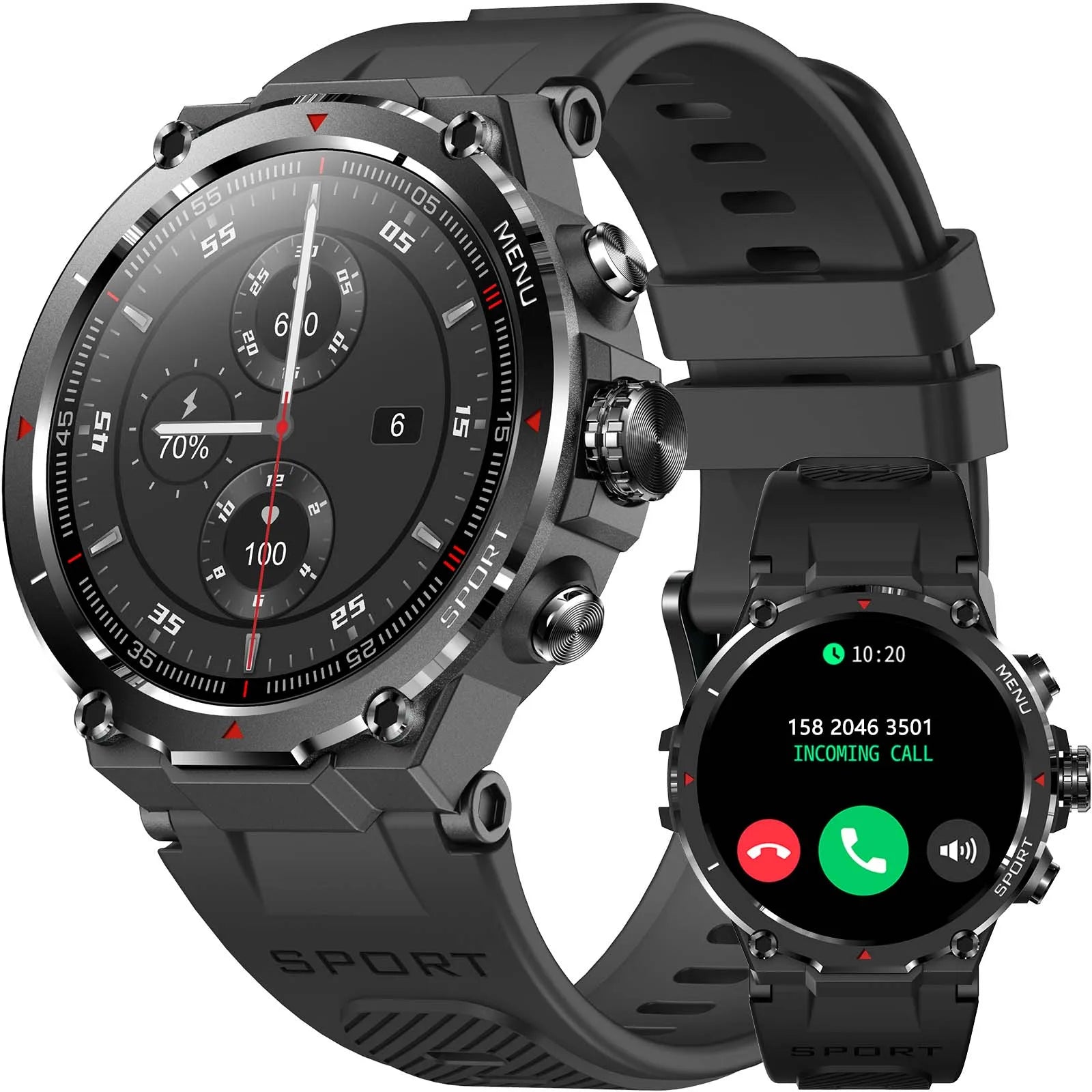 EIGIIS Military Smart Watch for Men 1.32’’ HD Rugged Fitness Tracker with Heart Rate Sleep Monitor Pedometer Sports smartwatch