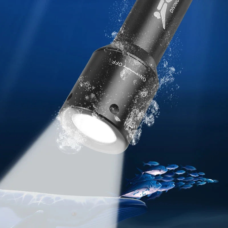 New T6 LED Diving Torch Long-Range Underwater Work Photography Lighting Aluminum Rotating Switch Diving Lamp