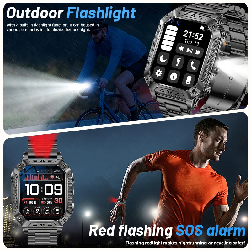 LIGE New Military 1400mAh Long Battery Llife Battery Smart Watch IP68 Waterproof Tactical Sports SOS & Flashlight Men Smartwatch