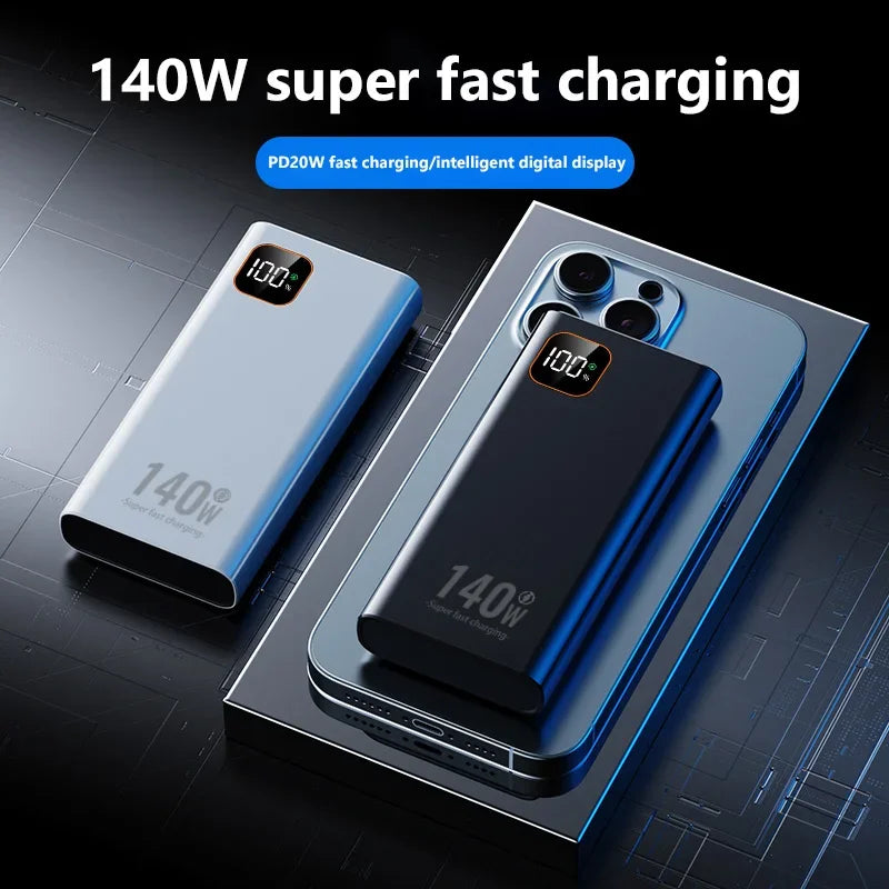 140W 200000mAh High Capacity Power Bank Super Fast Charging Powerbank Portable Battery Charger for iPhone Samsung Xiaomi Huawei