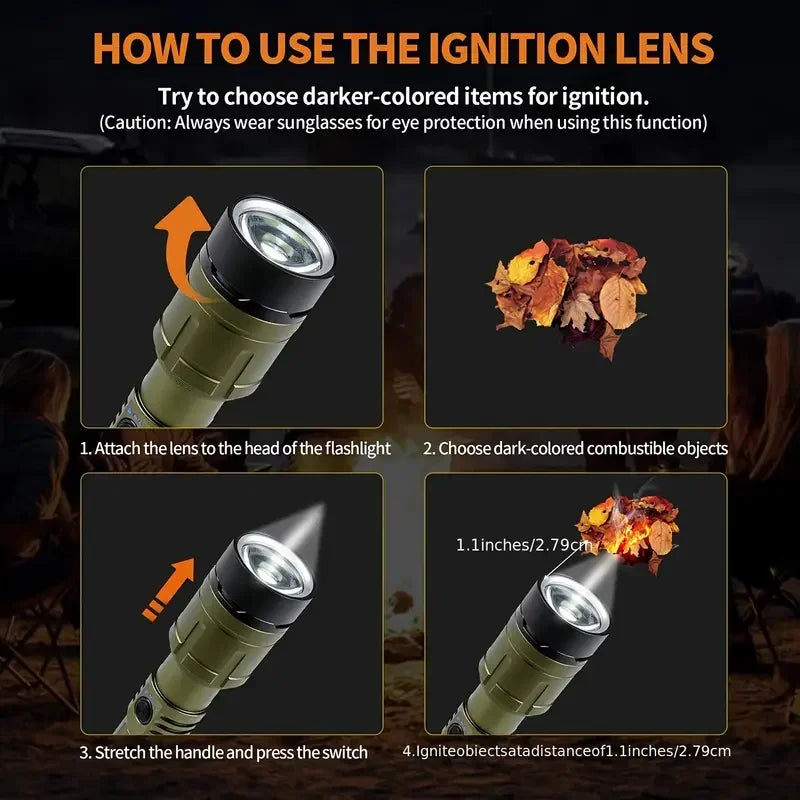 Ultra Powerful Flashlight Concentrating Ignition Flashlight Waterproof Military Tactical Lamp Outdoor Camping Adventure Torch