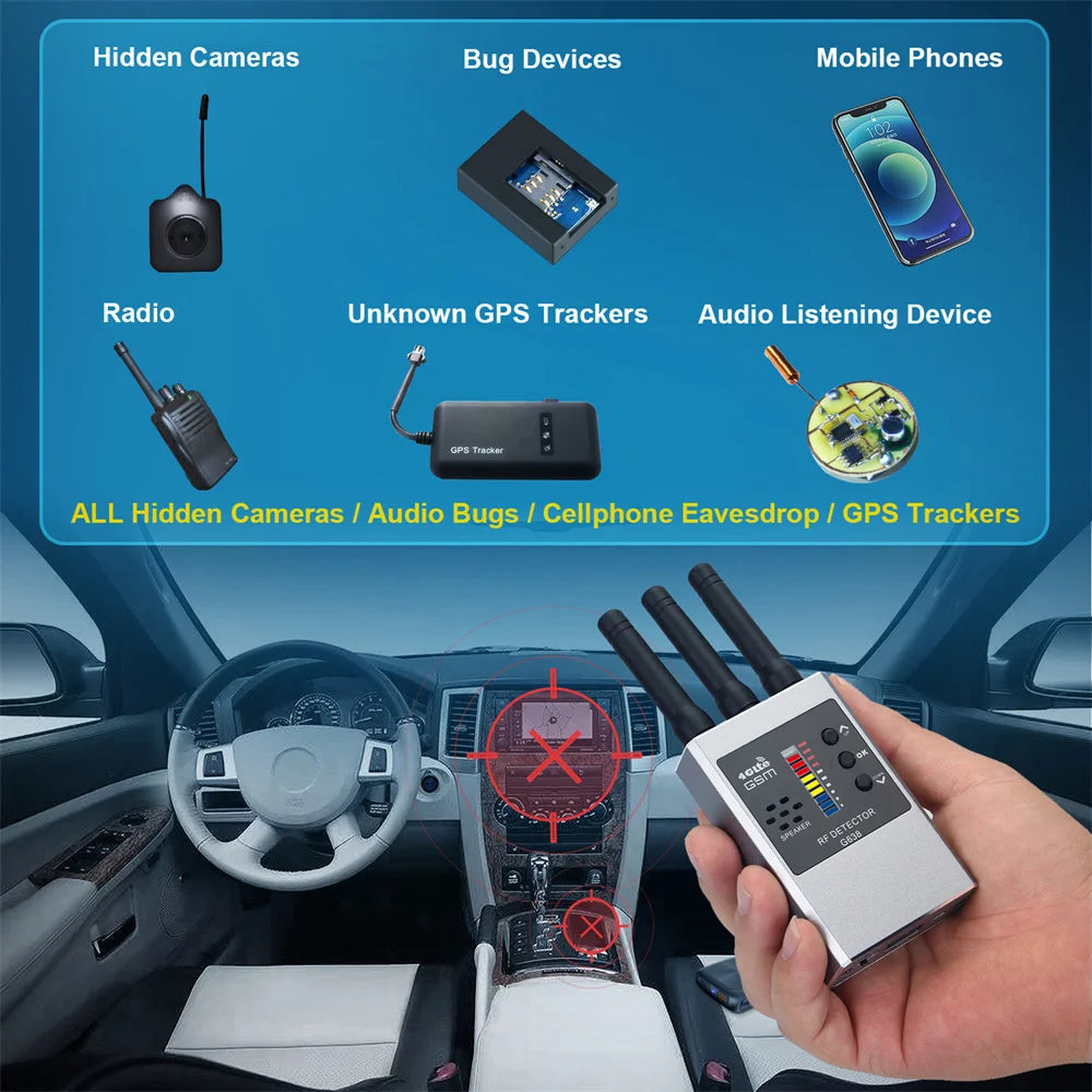 Professional Anti-Spy GPS Wireless RF Signal Automatic GSM Wifi Detector Finder Tracker Frequency Scan Sweeper Protect Security