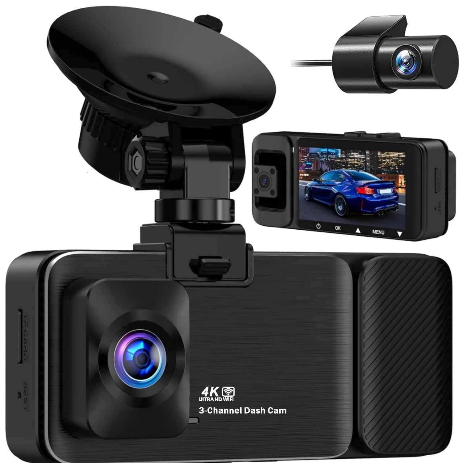 LanYuXuan High-Definition 3-Inch IPS Private Mold Dashcam for Cars 2.5K + 1080P + 1080P 5G WiFi GPS 3-Lens Mobile Phone Connecti
