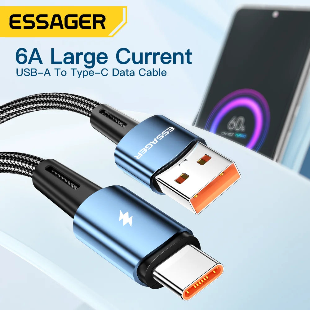 2m Long Essager 120W USB A to Type C Cable Super Fast Charge 6A For Xiaomi 12Pro Redmi K50 Note 11Pro for iPhone 16 pro max 15