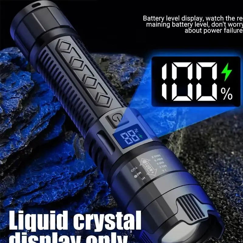 High Strong Power Led Flashlights 2000LM Tactical Torch with Display Light USB Charging Camping Fishing Emergency Zoom Lantern