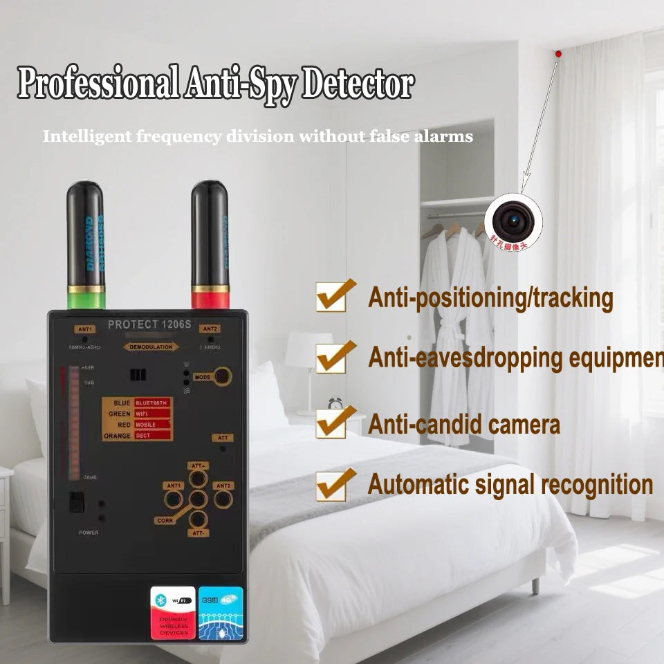 1206S Professional Anti Spy Camera Detector Anti-monitor Anti-sneak Shooting Surveillance  Bug GSM GPS Tracker Detect RF Scanner