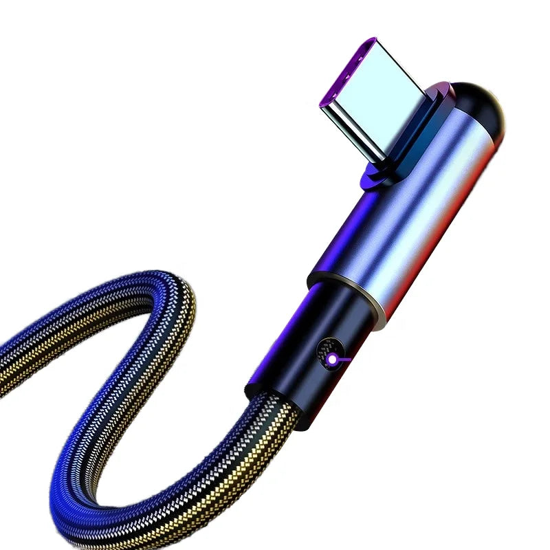 10PCS Premium Quality 65W Fast Charging Cable Nylon Braided USB To Type C Data Cable 90 Degree Elbow USB Side-bend Charger Cable