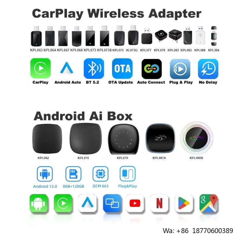 Rhythm 2 in 1 Wireless CarPlay Adapter Compatible with Android Auto USB Connection Fast Link for Improved Car Audio Experience