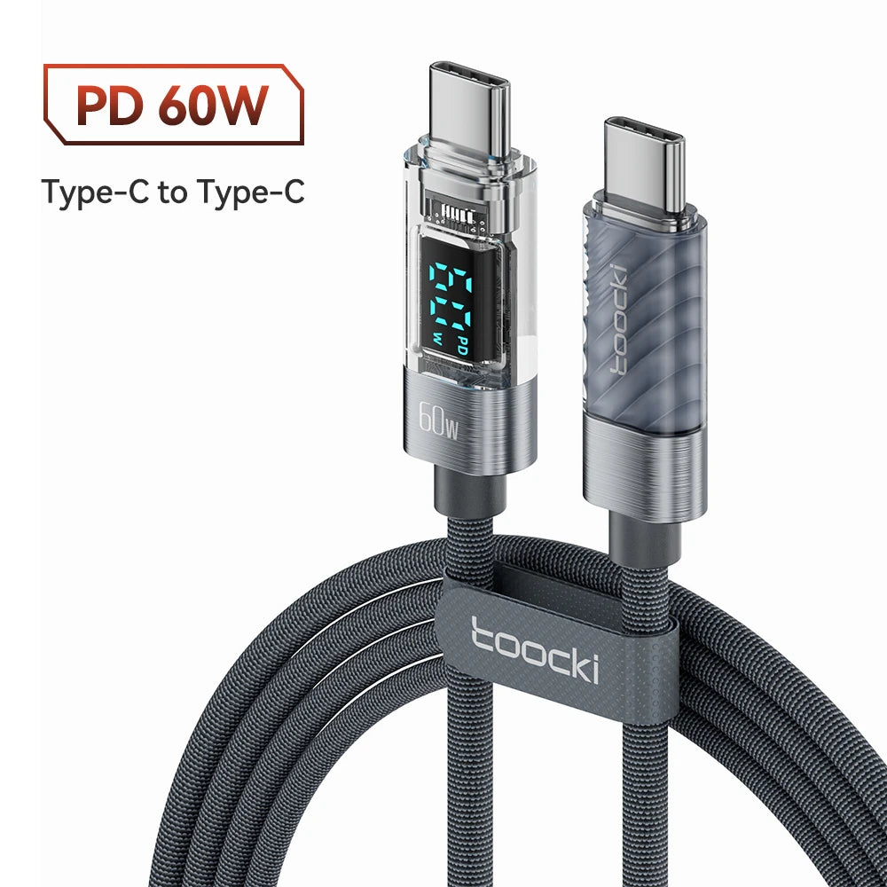 Toocki Type C to USB C Cable for Xiaomi POCO Transparent Digital Display PD100W/60W Fast Charging USB C Data Cable for Samsung