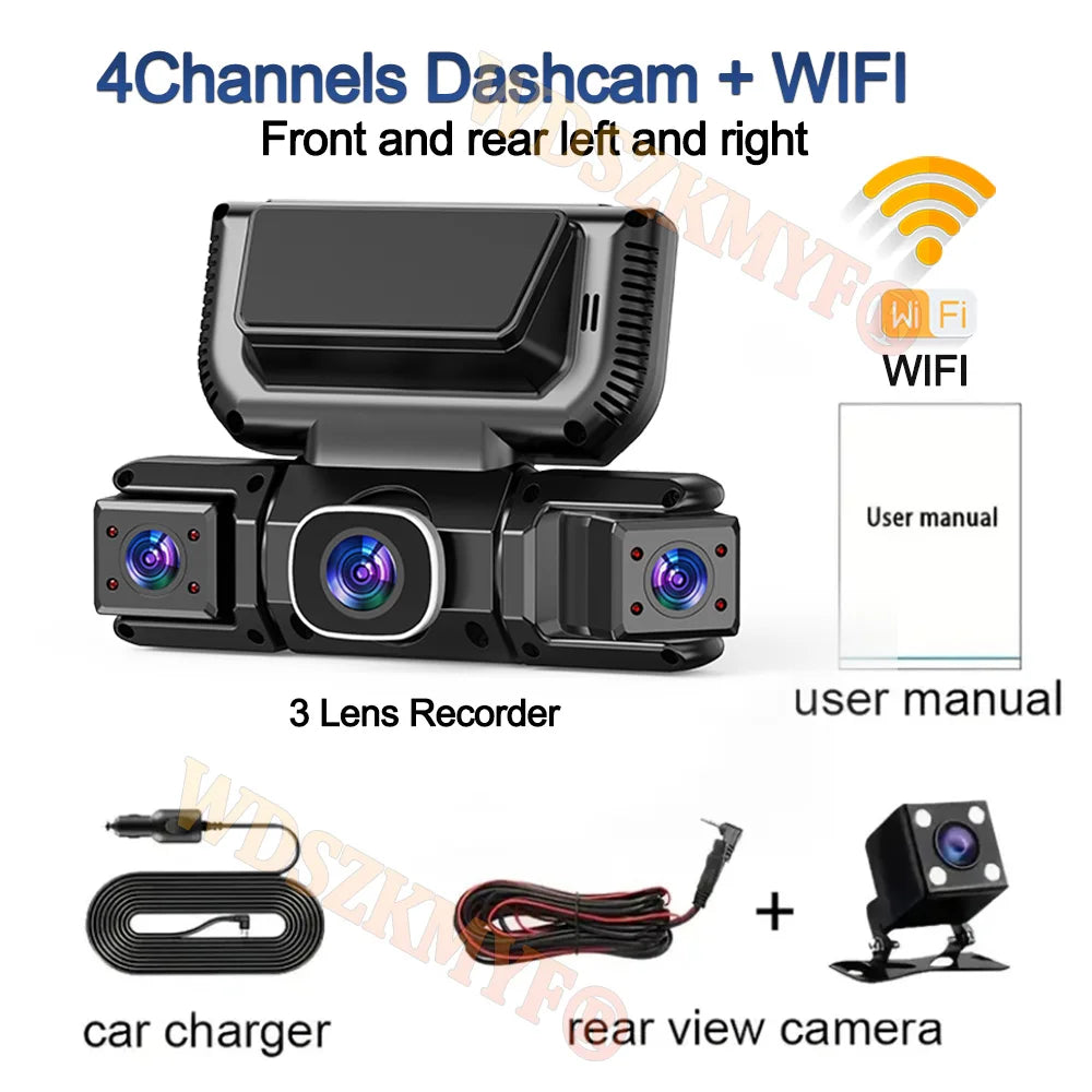 New WIFI 4Channel 360 Degree  Car Dvr 1080P Video Recorder WiFi APP Dashcam 24h Parking Monitor Rear View Camera Car Recorder