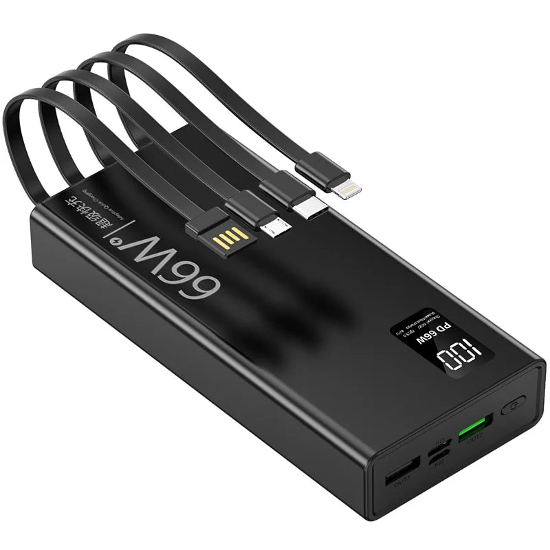 100000mAh Power Bank For Xiaomi iPhone Samsung 66W Super Fast Charging For 22.5W  Built-in 4 Cables Portable Digital Powerbank