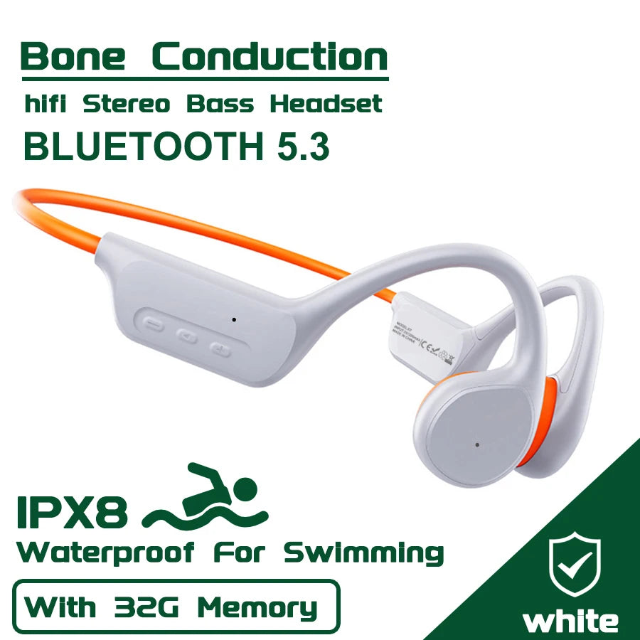 Bone Conduction Headphones Bluetooth 5.4 Wireless Earphone IPX8 Waterproof for Swimming Sports Support MP3 Player With 32G RAM
