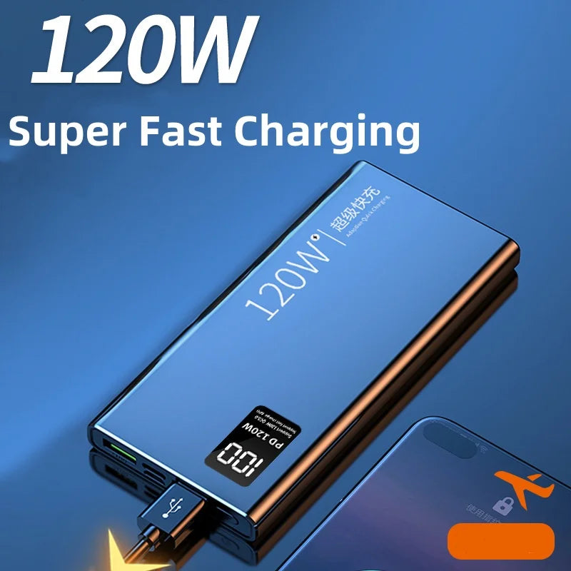 50000mAh Super Power Bank PD 120W Fast Charging Portable Powerbank for iPhone 16 15 Xiaomi Samsung Huawei External Battery Pack
