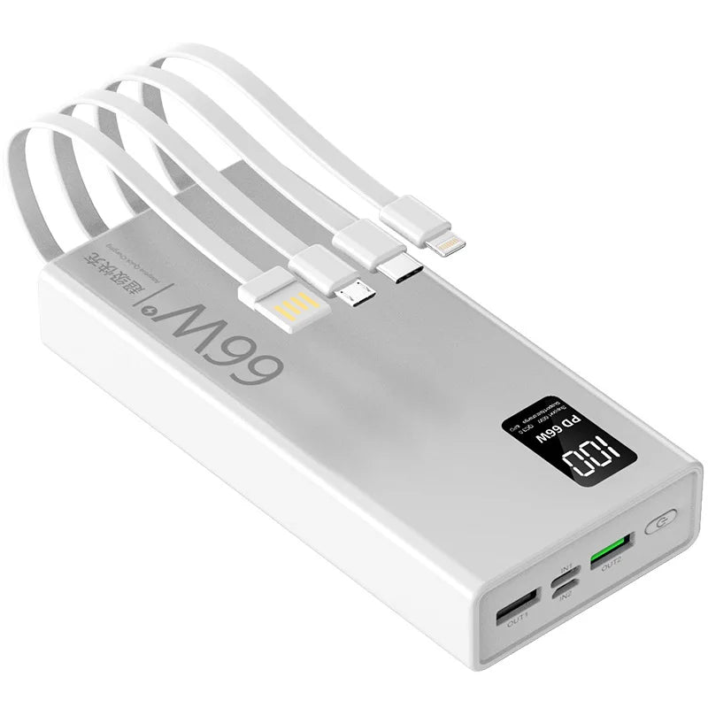100000mAh Power Bank For Xiaomi iPhone Samsung 66W Super Fast Charging For 22.5W  Built-in 4 Cables Portable Digital Powerbank