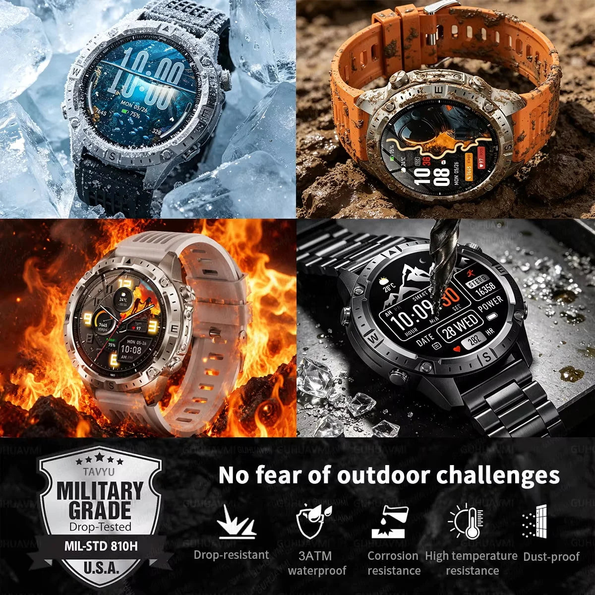 2026New Outdoor Military GPS Navigation Men SmartWatch Offline Map 2GB RAM 730 mAh Compass Flashlight 1.43" AMOLED HD Call Watch