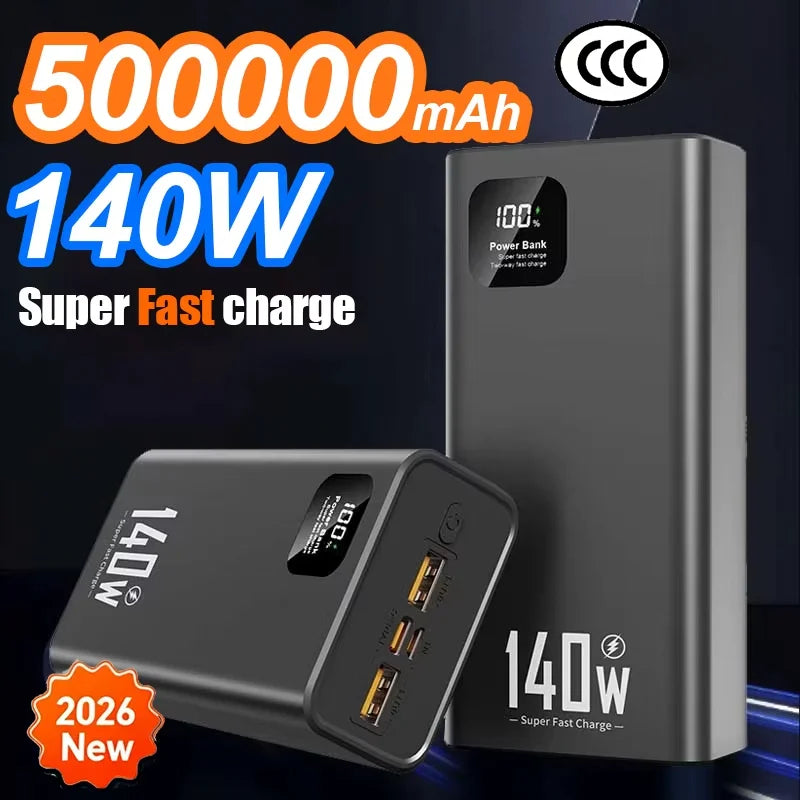500000mAh Power Bank 140W Super Fast Charging Powerbank Portable External Battery Charger for iPhone Huawei Samsung Xiaomi