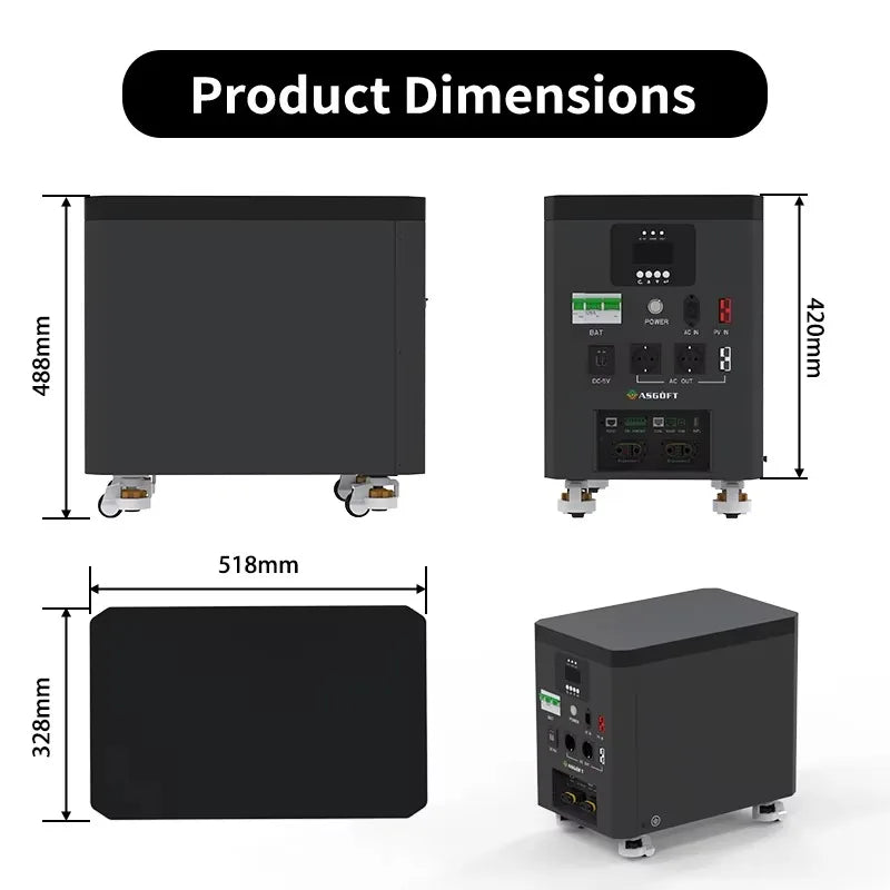 6.6kWh Portable Home Energy Storage Power Station 6000W Inverter with Solar Battery Lithium Panels for Car Use