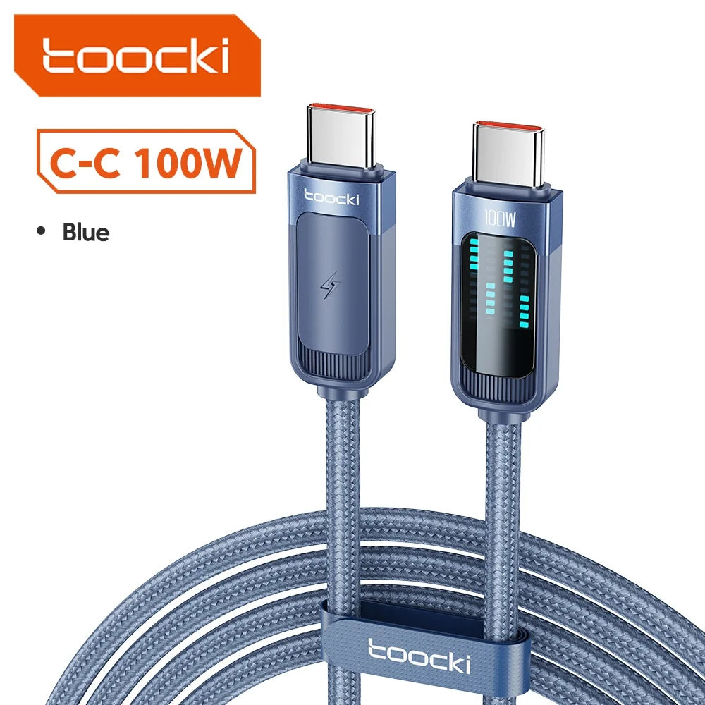 Toocki PD 100W USB C to Type C/Lighting LED Charging Light Fast Charge Cable For Iphone 16 15 Samsung Poco Huawei Xiaomi Tablet