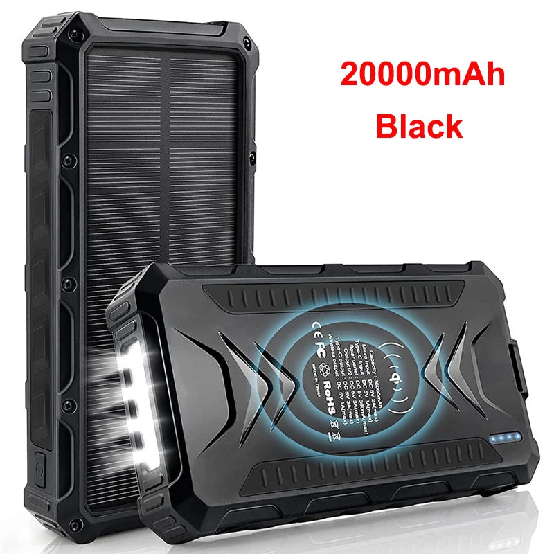 36000mAh Solar Power Bank Fast Wireless Charger Powerbank for iPhone 16 15 Samsung S24 Huawei Xiaomi 3A Fast Charging Powerbank