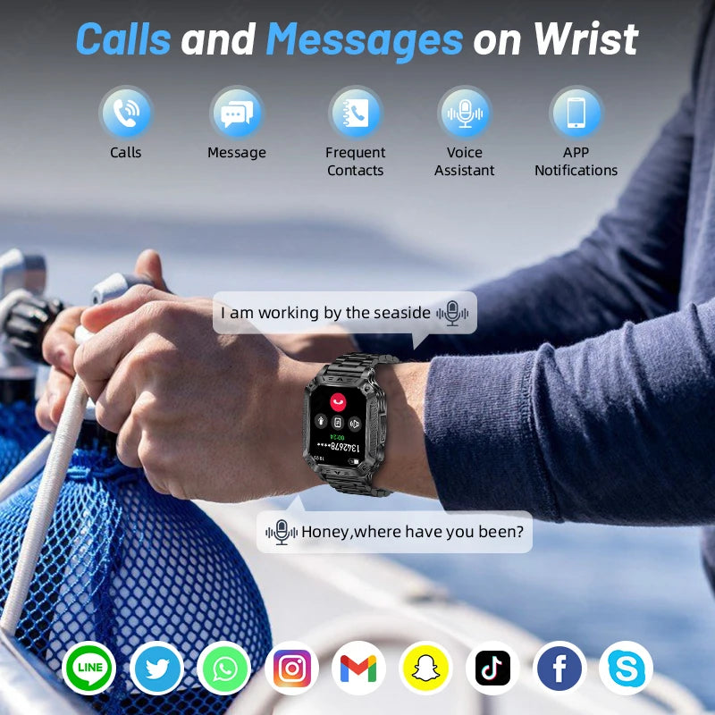 LIGE New Military 1400mAh Long Battery Llife Battery Smart Watch IP68 Waterproof Tactical Sports SOS & Flashlight Men Smartwatch