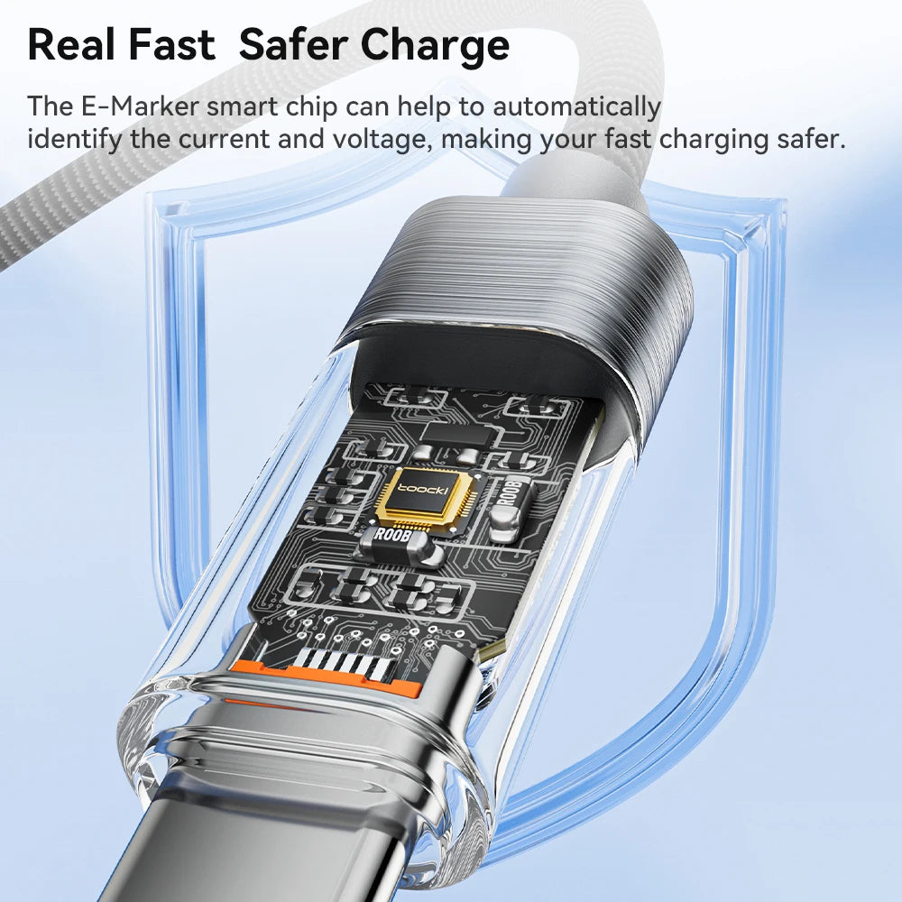 Toocki Type C to USB C Cable for Xiaomi POCO Transparent Digital Display PD100W/60W Fast Charging USB C Data Cable for Samsung